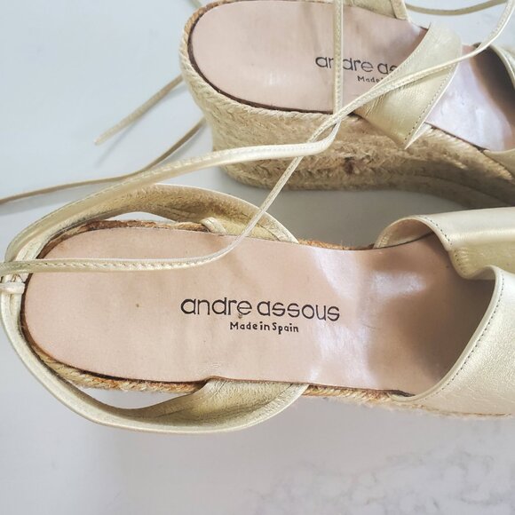 Andre Assous New Gold Ankle Tie Leather Platform Espadrilles made in Spain   9.5 - Picture 4 of 16